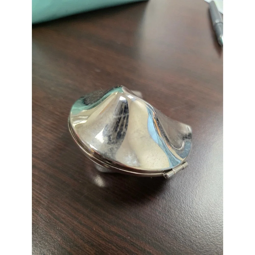 Silver Tone Metal Fortune Cookie Hinged Trinket Box Keepsake Jewelry Case